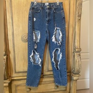 BDG Blue Relaxed Mom High Rise Distressed Jeans